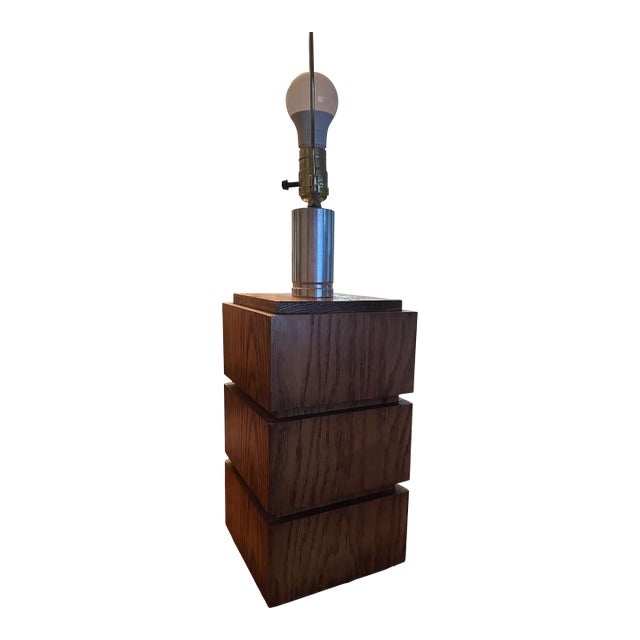 Mid-Century Modern Brutalist Stacked Wood Block Table Lamp Base For Sale