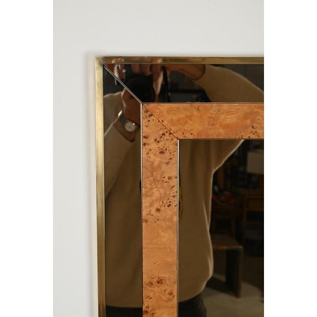 Large Smoked Glass, Poplar Burl and Brass Mirror by Romeo Rega for Nazaret, Italy, 1970s For Sale - Image 9 of 15