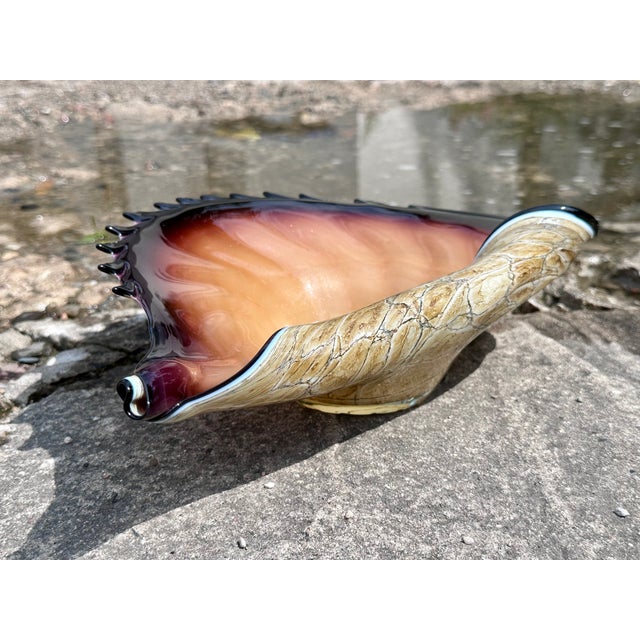 Mouth-Blown Glass Art Bowl in the Shape of a Shell, from the Jozefina Krosno Glass Art Manufactory, Poland, 1980s For Sale - Image 15 of 18