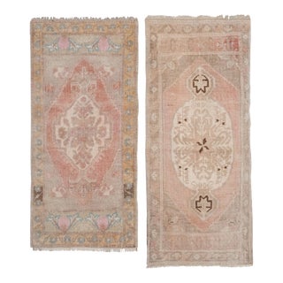 Set of Two Low Pile Turkish Hand Knotted Door Runner Rug For Sale
