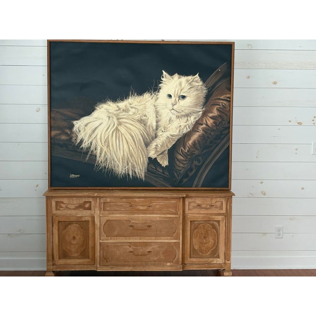 Mid-Century Modern 1970s Signed Letterman Persian Cat Portrait Oil Painting – Large Vintage Art- Giclee For Sale - Image 3 of 10