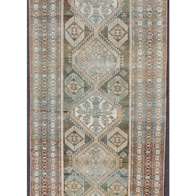 Tribal Antique Persian Hamadan Long Runner in Brown, Gray and Charcoal Background 2'11 X 18'1 For Sale - Image 3 of 15
