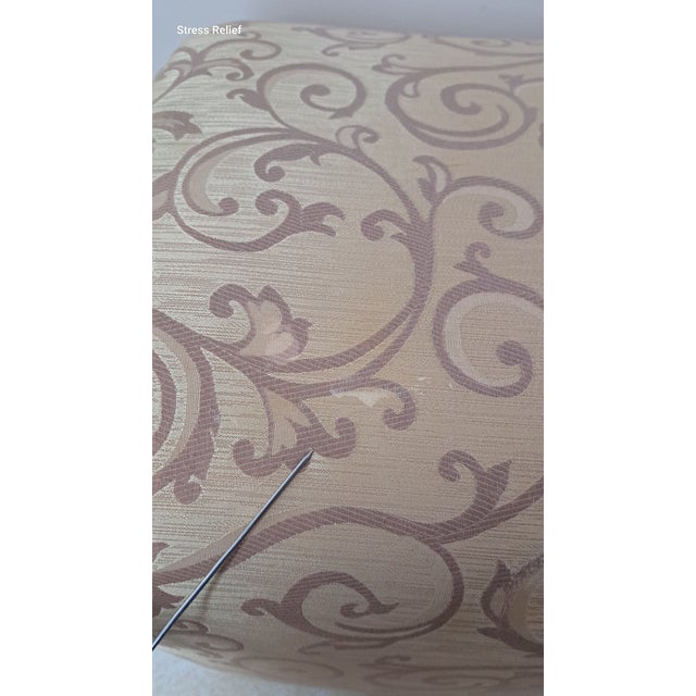 Vintage Postmodern Pink & Gold Damask Waterfall Vanity Stool For Sale - Image 10 of 11