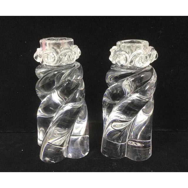 Elegant pair of vintage clear crystal candlestick holders in the highly sought-after 6-inch size. This is the discontinued...