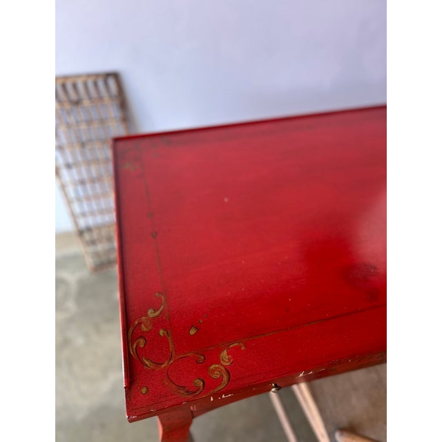 Wood Vintage Chinoiserie Crimson Writing Desk – Hollywood Regency / Postmodern Eclectic For Sale - Image 7 of 11