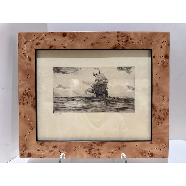2057 John Prentiss Benson Pair Signed Maritime Sailing Ship Prints Burl Frames $195 Pair of maritime prints by John...