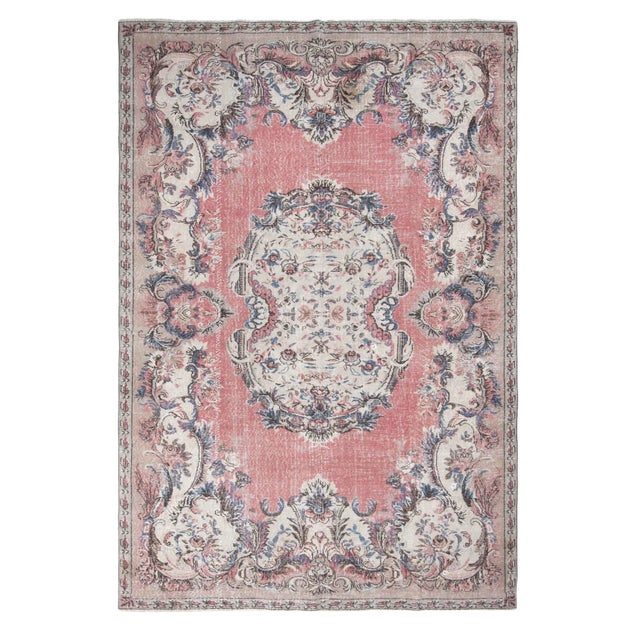 1960s Vintage Distressed Turkish Oushak Rug - 6′10″ × 10′2″ For Sale