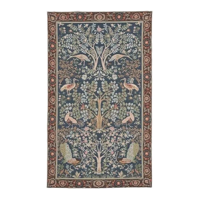 Birds & Trees Blue Loom Woven Tapestry - Requires Rod Size 1 For Sale