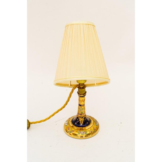 Art Deco Painted Glass Table Lamp with Fabric Shade, Vienna, 1920s For Sale - Image 15 of 15