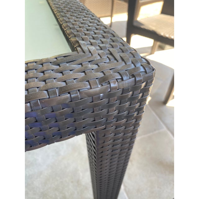 Dedon Extra Long Outdoor Dining Table with Glass and Chocolate Brown Woven Fibers Chairish