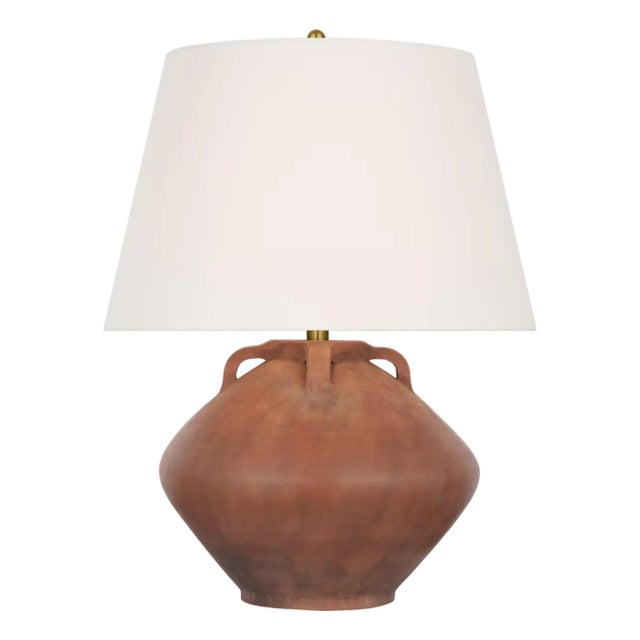 Amber Lewis by Visual Comfort Signature Brewer 25" Table Lamp in Natural Terracotta with Linen Shade For Sale