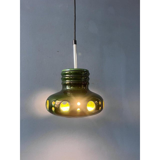 Mid-Century Green Ceramic Pendant Light, West Germany For Sale - Image 5 of 12
