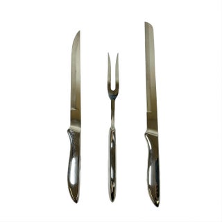 Mid-Century Art Deco Contemporary Chrome Sleek Stainless Steel Cutlery Set - 3 Pieces. For Sale