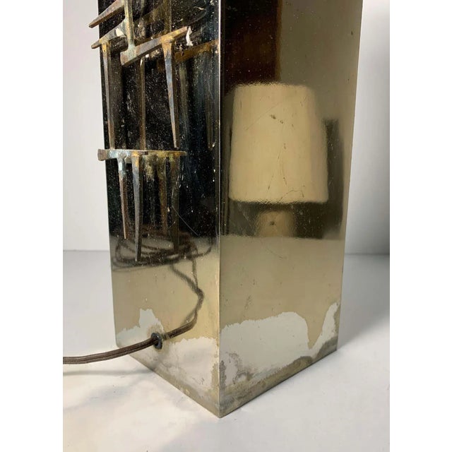 Brutalist Brass Table Lamp with Abstract Nail Applique Relief by Laurel For Sale - Image 9 of 12