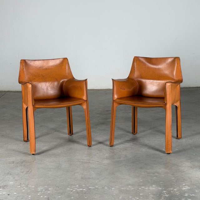 1970s CAB 413 Armchairs in Cognac Leather attributed to Mario Bellini for Cassina, 1970s, Set of 2 For Sale - Image 5 of 16