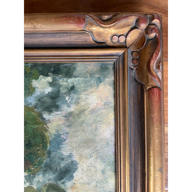 Green European Lake Landscape, Vintage Oil Painting For Sale - Image 8 of 10