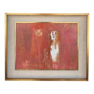 Mid Century Modern Abstract Art Oil Painting in Giltwood Frame For Sale