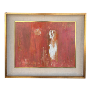 Mid Century Modern Abstract Art Oil Painting in Giltwood Frame