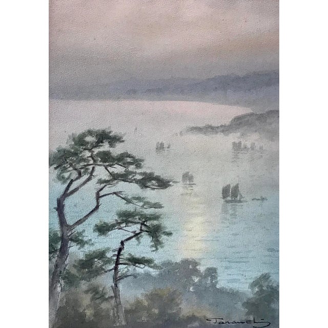 Original Vintage Japanese Watercolor Marine View Sail Boats by Fukutaro Terauchi For Sale In New York - Image 6 of 7