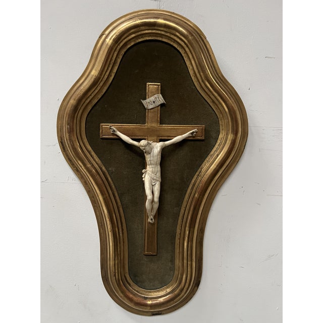 Wood Crucifix on Wooden and Gilded Stucco Frame For Sale - Image 7 of 12