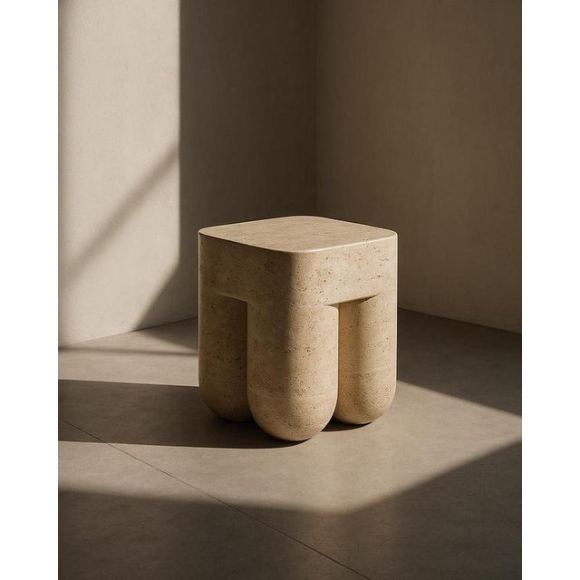 Classic Travertine Unfilled Chunky Stool by Etamorph Dimensions: Ø 36 x H 46 cm. Materials: Classic Travertine Unfilled....
