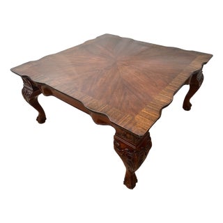Vintage Cocktail Coffee Table Ball Claw Legs Large Square Shape Chippendale For Sale