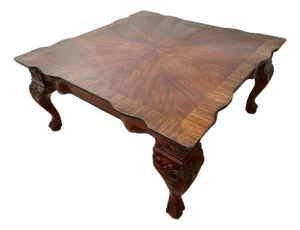 Vintage Cocktail Coffee Table Ball Claw Legs Large Square Shape Chippendale