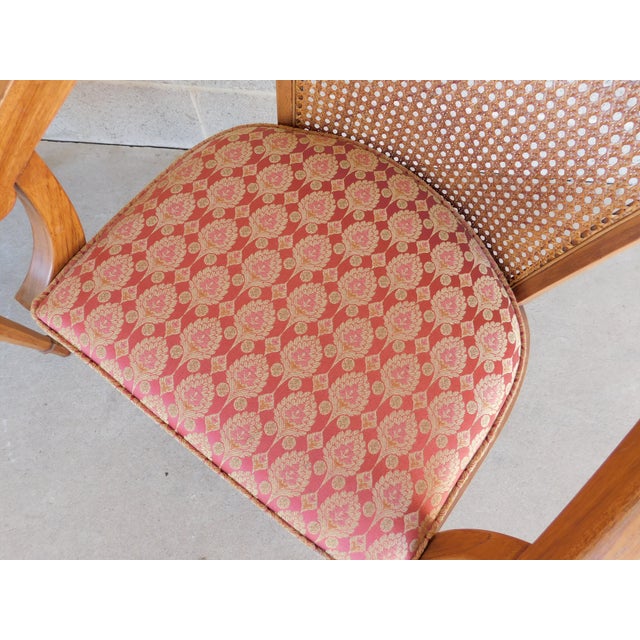 Vintage Walnut Barrel Back Italian Regency Style Cane Back Accent Arm Chairs - a Pair Natural Finished Figured Grain Black...