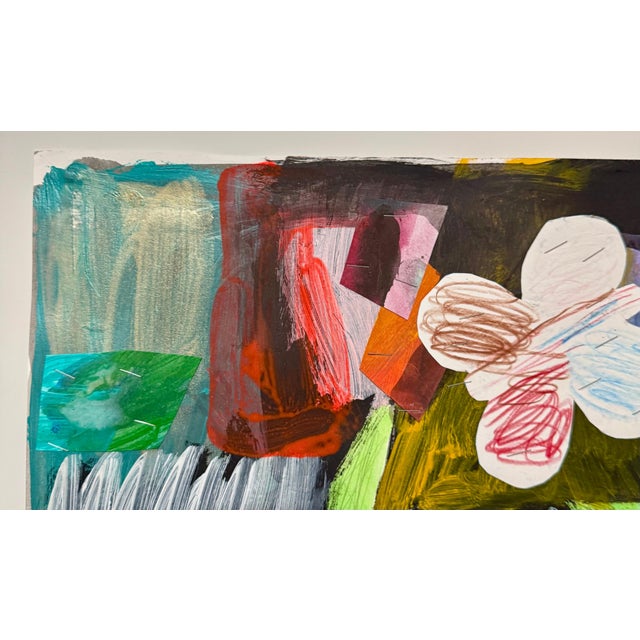 Paper Jim Drain, Colorful Mixed Media Collage Painting Miami Artist Jim Drain Abstract Flowers For Sale - Image 7 of 15