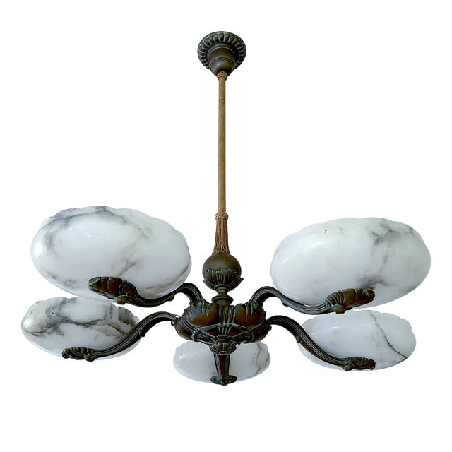 Large Art Deco Alabaster Pendant Light, 1930s For Sale