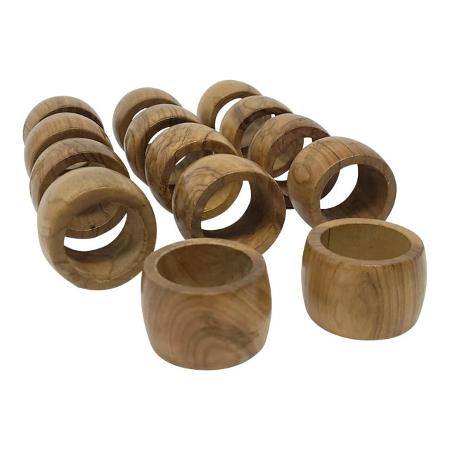 Vintage Burl Wood Napkin Rings Set of 14 For Sale