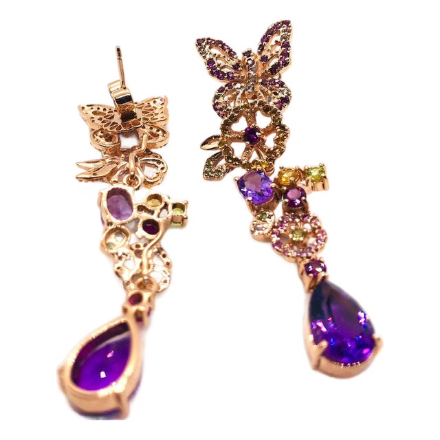 Bochic “Capri” Vintage Sapphire, Amethyst & Peridot Earrings Set In 18K Gold For Sale
