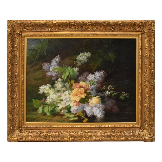 Still Life with Flower Vase, 1800s, Oil on Canvas For Sale