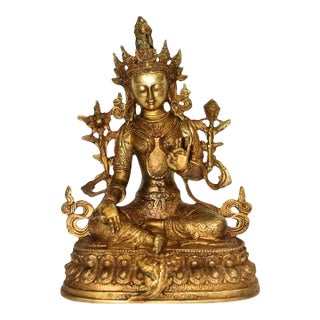 Green Tara Tibetan Gilt Bronze 12" For Sale