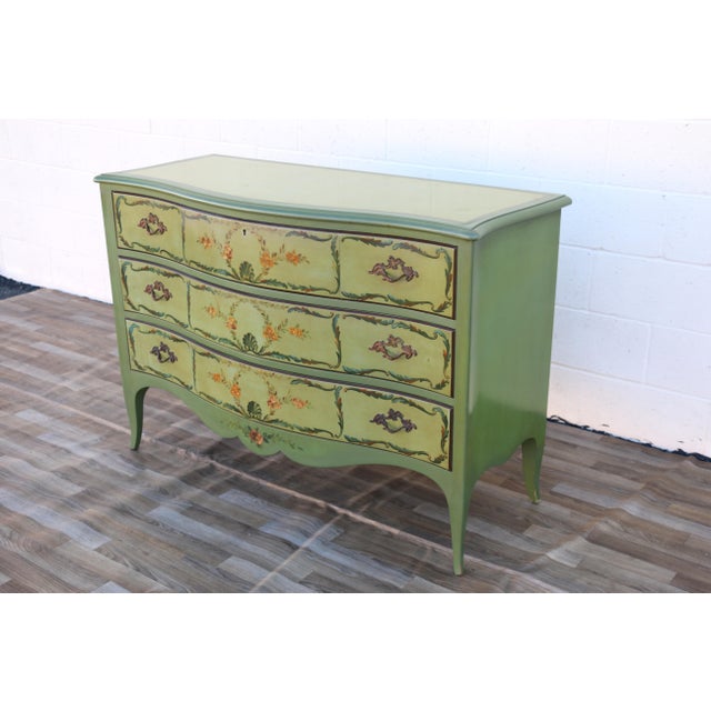 French Provincial Hand-Painted Green Five-Drawer Dresser, Circa 1950s For Sale - Image 14 of 18
