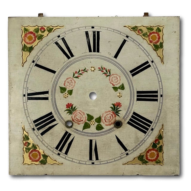 Antique Early 19th Century American Hand Painted Wood Clock Dial From Pillar & Scroll Type Shelf Clock For Sale - Image 4 of 12