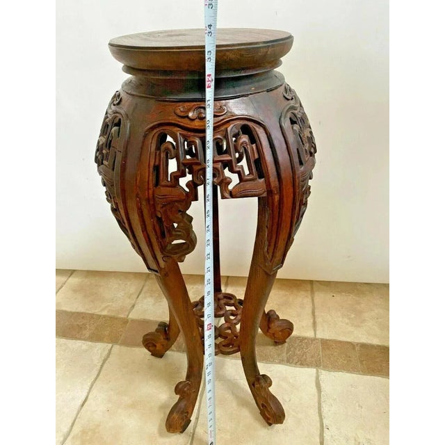 Brown Antique Tall Plant Stand French Polynesian Lattice Carved Display Bottom Shelf For Sale - Image 8 of 10
