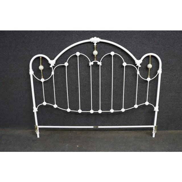 Victorian Victorian Style White Iron and Brass Twin Bed Headboard For Sale - Image 3 of 13
