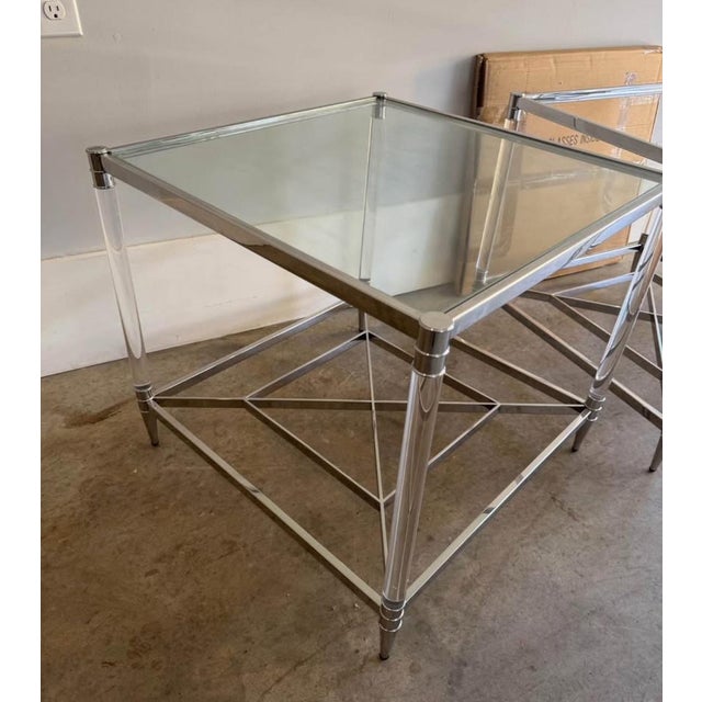 Mid-Century Modern Pair of Bernhardt Square Acrylic End Tables For Sale - Image 3 of 7