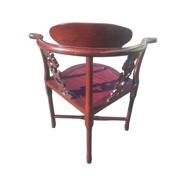 Asian Vintage Rosewood Hand Carved Oriental Corner Chair For Sale - Image 3 of 6