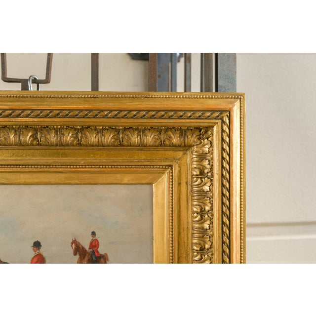 Green English 1880s Oil on Board Painting Depicting a Hunting Scene, in Antique Frame For Sale - Image 8 of 12