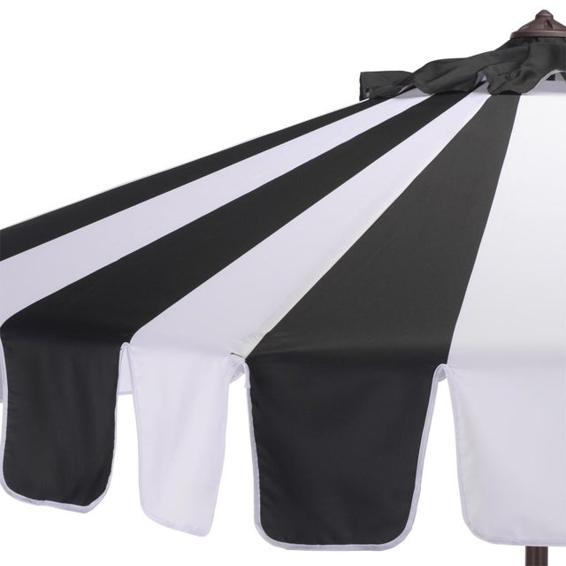 Spritely Home Meze 9 Ft Crank Umbrella, Black Cabana Stripe/Brown Pole For Sale - Image 4 of 9