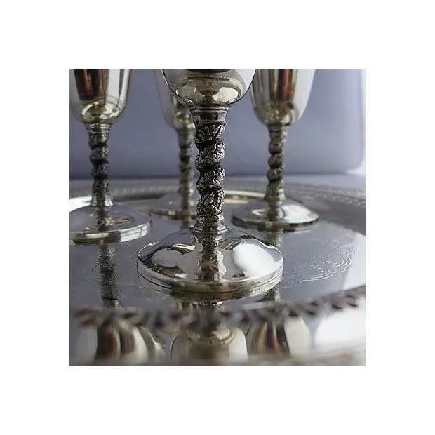 Traditional Vintage Silver Plated Stem & Tray - Set of 5 For Sale - Image 3 of 7