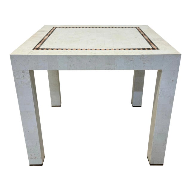 Maitland-Smith Tessellated Stone With Brass Inlay Game or Dining Table For Sale