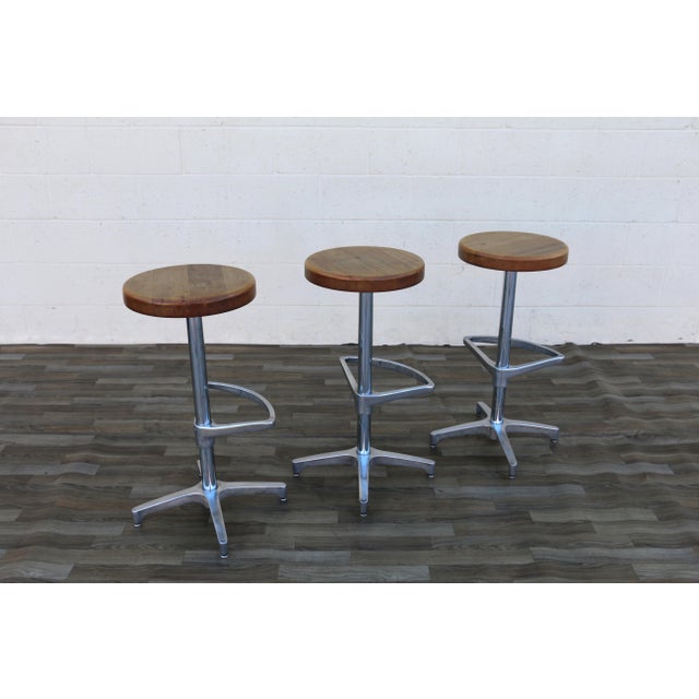 Set of 3 Mid-Century Modern Butcher Block & Chrome Swivel Bar Stools, 1970s For Sale - Image 11 of 18