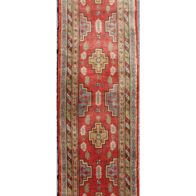 Antique Khotan Runner From Turkestan With Geometric Medallions in Red Background For Sale - Image 4 of 8