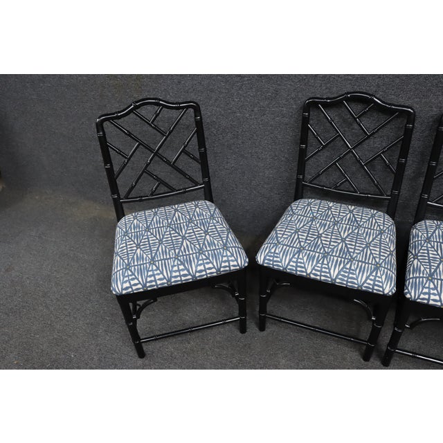 Set of 4 Hollywood Regency Ebonized Faux Bamboo Dining Side Chairs For Sale In Philadelphia - Image 6 of 16