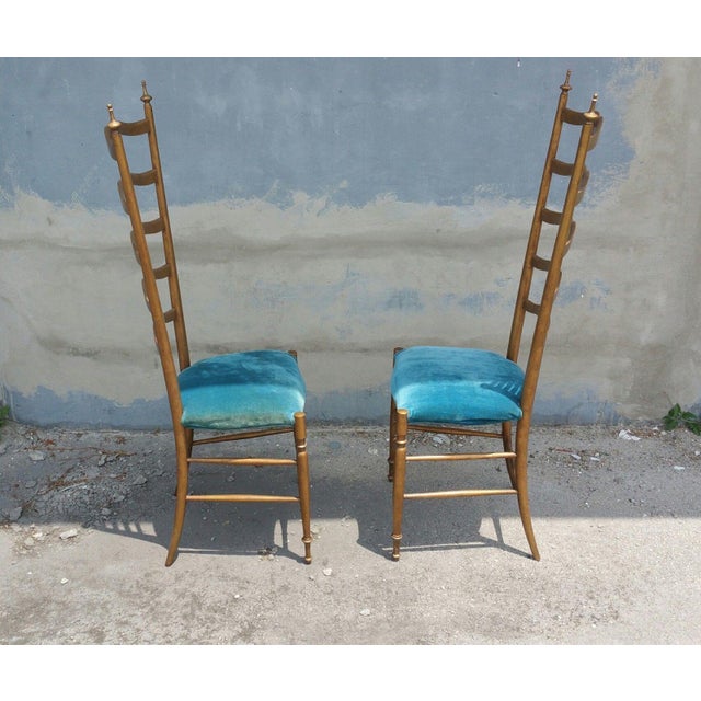 1950s 1950's Italian Exaggerated Ladder Back Chairs - a Pair For Sale - Image 5 of 7