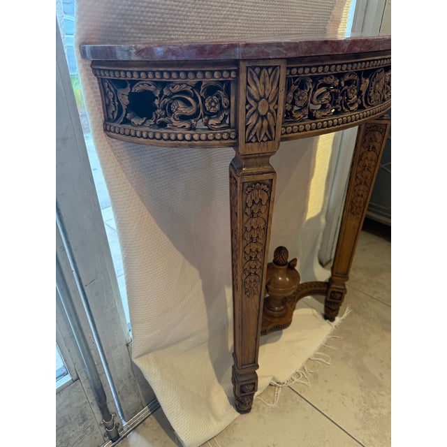 Mid 20th Century French Louis XVI Style Marble Top Wall Mounted Console Table For Sale In Los Angeles - Image 6 of 16
