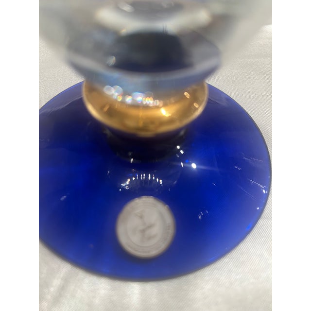 1950s 1950s Mid-Century Modern Cobalt Blue and Gold Accent Wine Glasses and Matching Decanter — Set of 13 For Sale - Image 5 of 8